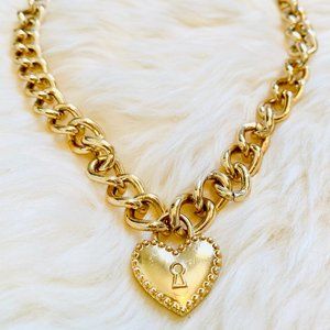 BaubleBar SUGARFIX Chain Link Gold Statement Necklace Heart Lock Pendant